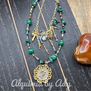 Layered colorful charms necklace